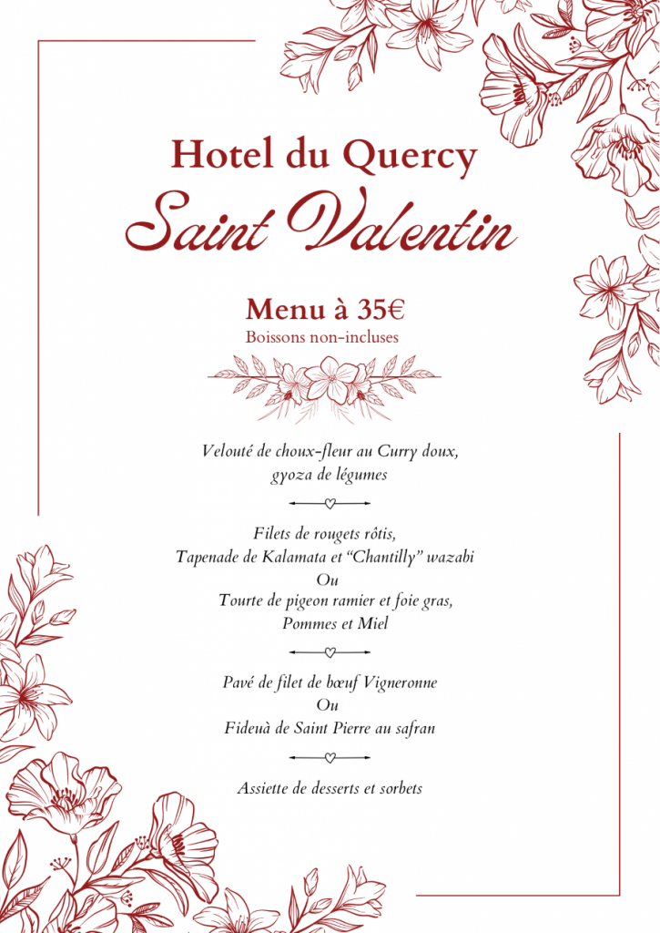Menu SaintValentin Hôtel* Restaurant Le Quercy